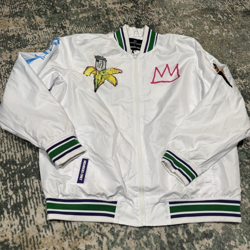 Men's L Members Only Jean Michel Basquiat Windbreaker Mesh Lined Jacket EUC